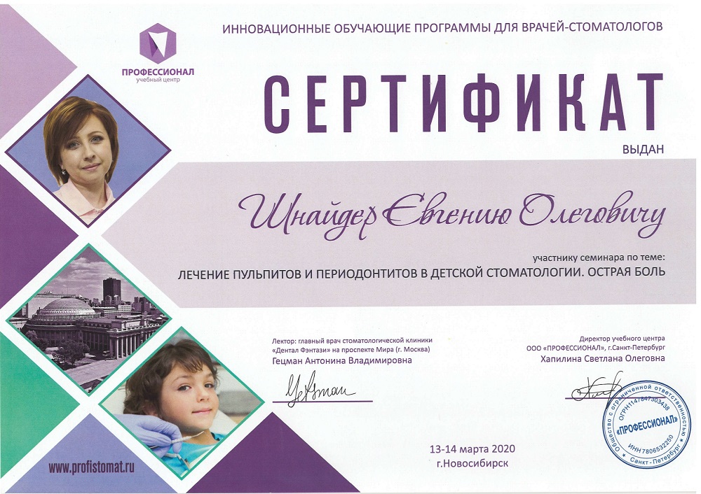 Шнайдер Евгений Олегович: сертификаты и дипломы